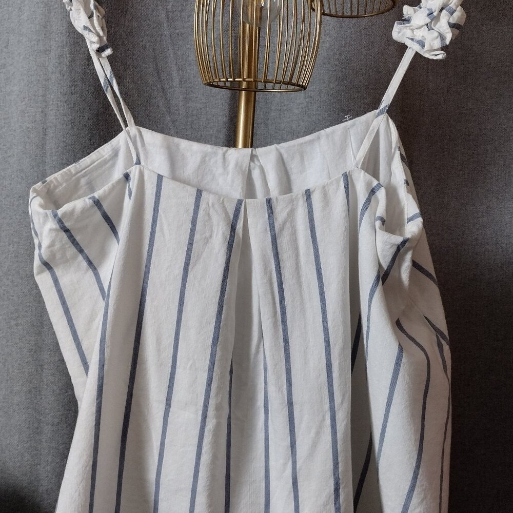 River Island White Blue Striped Camisole Top Size 12 Ruffle Strap Cotton Viscose - Picture 4 of 6